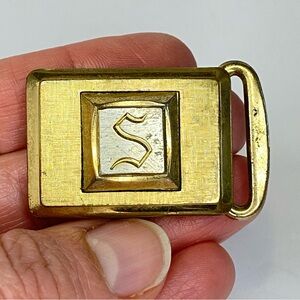 Vintage Hickok USA Belt Buckle Art Deco Initial S Master Plate Gold Tone Metal